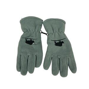 Womens Green Fleece Gloves With Black Cat Embroidery Polyester Winter Warm